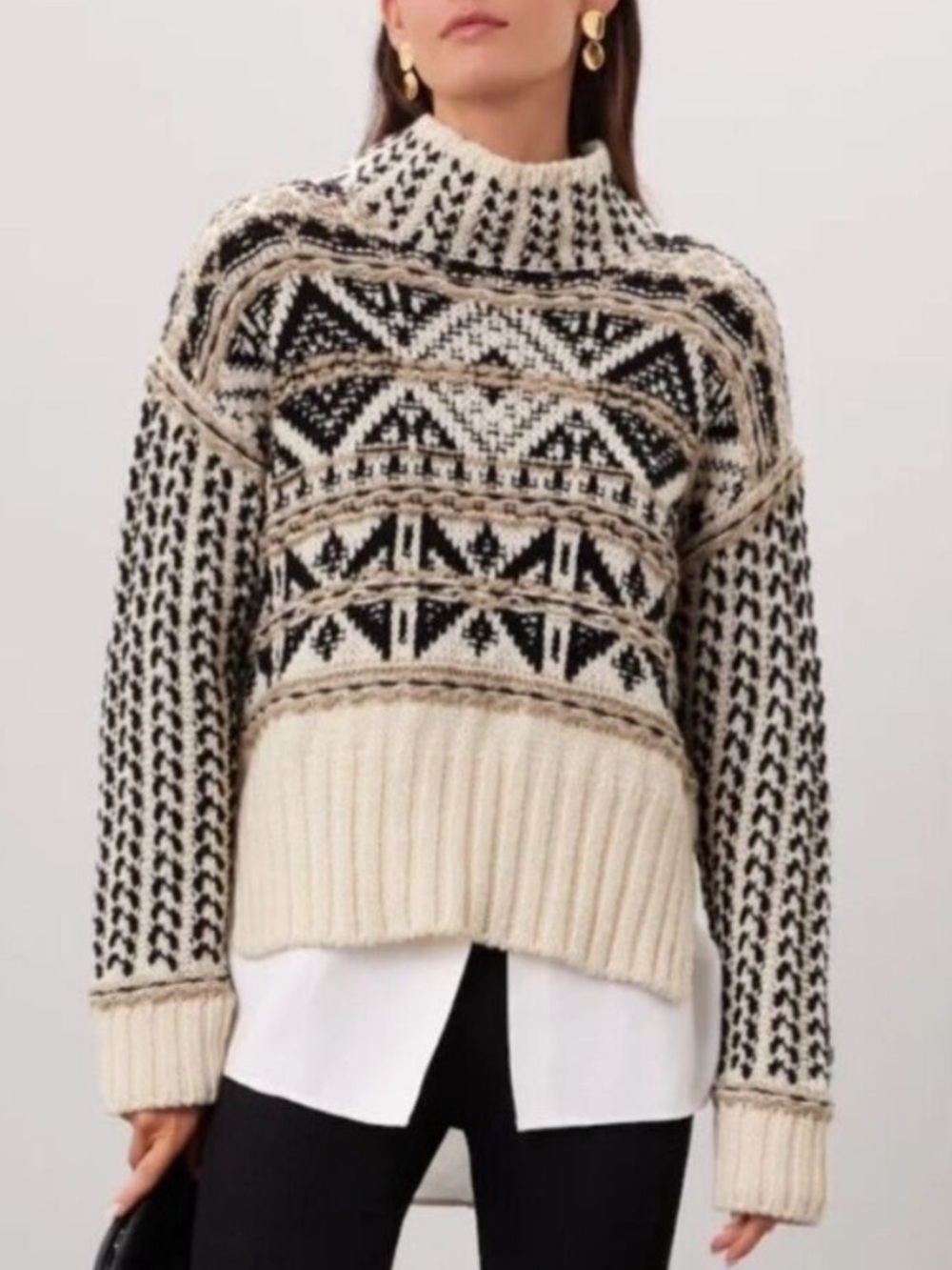 Splendid Vail Sweater – Black/Cream Nordic Wool Blend. S90